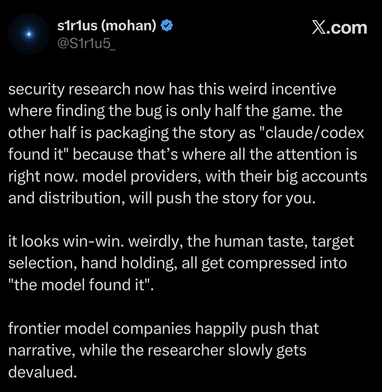Screenshot of a post by @S1r1u5_ on X on keeping humans in the loop for autonomous pentesting